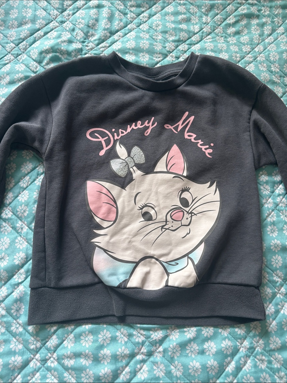 Disney Girls' Black Sweatshirt with Pink & Cream Marie Graphic